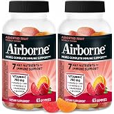 Airborne 750mg Vitamin C Gummies for Adults, Immune Support Supplement with Powerful Antioxidants Vitamins A C &amp; E - 2x63ct Bottles (126 Gummies), Assorted Fruit Flavor
