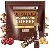 Mushroom Coffee, Instant Blend Mushroom Coffee with Lions Mane Cordyceps Reishi for Energy Focus Mood Support and Immune Boost(32 Servings)