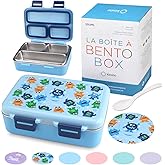 Stainless Steel Lunch Box for Baby Toddlers Boys, Mini Bento, 3 Eco Metal Portion Sections Leakproof Lid, Pre-School Daycare Lunches, Kids Spill-Proof Snack Container, 18 oz/ 550 mL Blue Cute Monster