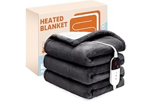 BENFOX Electric Heated Blanket，Flannel & Sherpa Heated Throw Blanket 50"x60"，Fast Heating Soft Fleece Blanket with 6 Heating Levels & 4H Auto Off- Grey