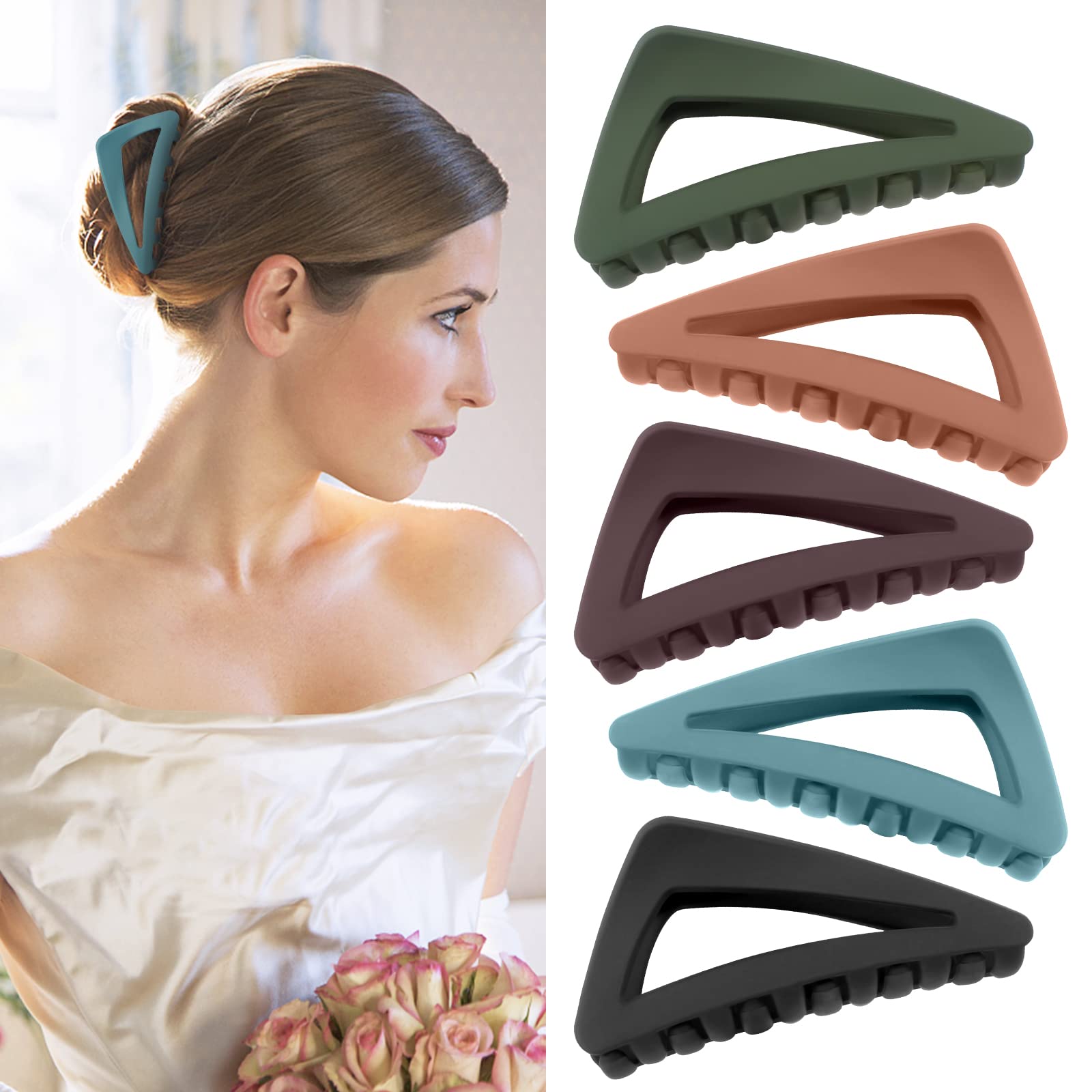 Guichangkai 5Pcs French Matte Hair Claw Clip Triangle Hair Claw Medium Hair Clip Strong Hold and Nonslip for Women and Girls(5Colors, 8.3*4*3cm), Blue