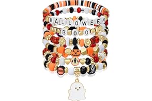 Joyline Halloween Bracelet for Women Men Boo Bat Skull Charm Beaded Stackable Stretch Bracelet Halloween Party Jewelry Gifts