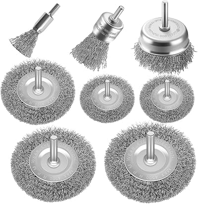 Aongray Wire Brush Drill Attachment Set 8 pcs 1/4 Inch Shank Cup Wheel End