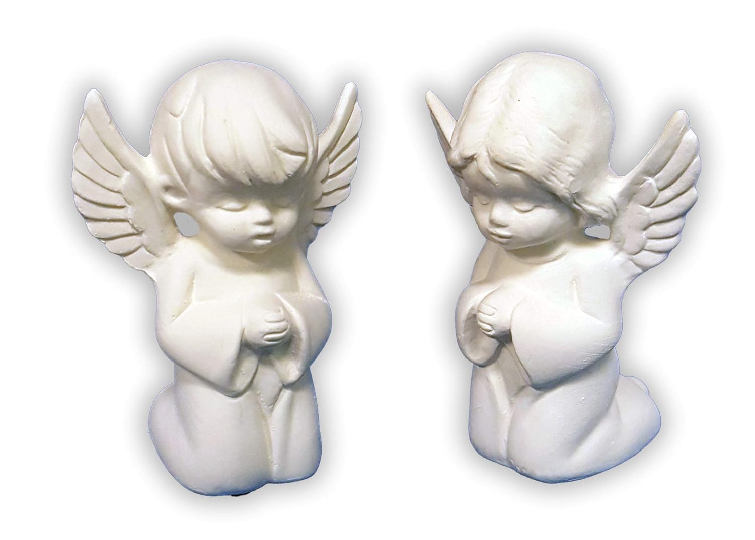 2 Kneeling Praying Angels Figurine Girl and Boy unpainted