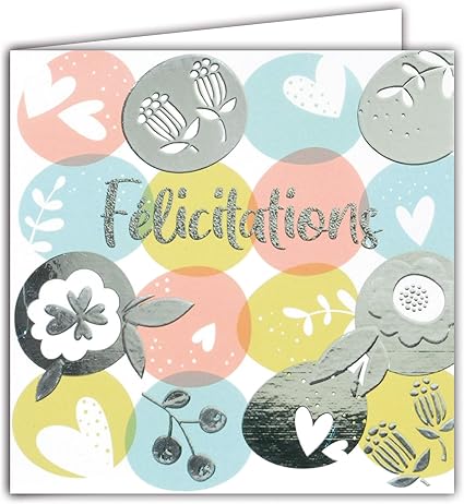 Afie 201 Carte Carree Argentee Felicitations Pour Tout Heureux Evenement Naissance Bebe Bapteme Mariage Pacs Fiancailles Emmenagement A 2 Deux Couple Famille Amazon Fr Fournitures De Bureau