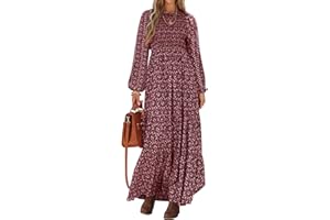 PRETTYGARDEN Women's Fall Dresses 2025 Long Sleeve Flowy Casual Floral Maxi Dress Crew Neck Smocked Tiered Long Dress