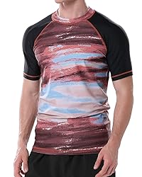 Mens Rash Guard Swim Shirts Short Sleeve UV Sun