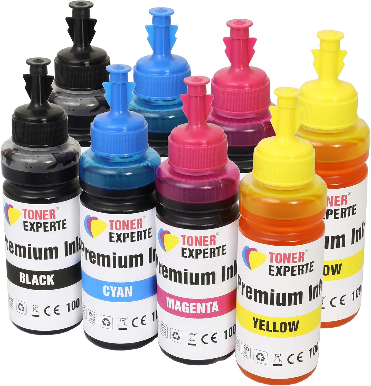 TONER EXPERTE® 8 x 100 ml (2 SET) Universal Refillable Ink Bottles Replacement for CANON HP EPSON BROTHER LEXMARK DELL RICOH Compatible with Cartridges and CISS System
