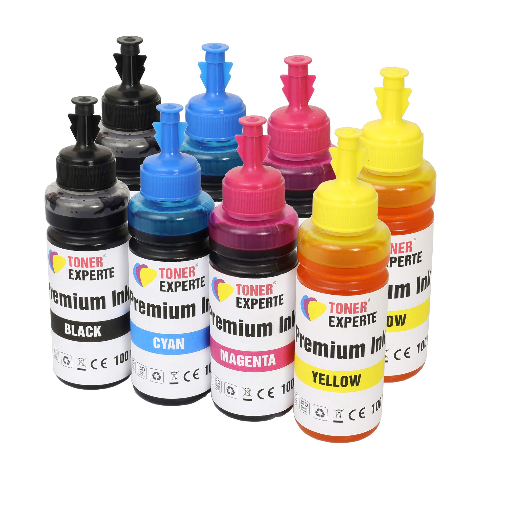 TONER EXPERTE® 8 x 100 ml (2 SET) Universal Refillable Ink Bottles Replacement for EPSON LEXMARK DELL RICOH Compatible with Cartridges and CISS System