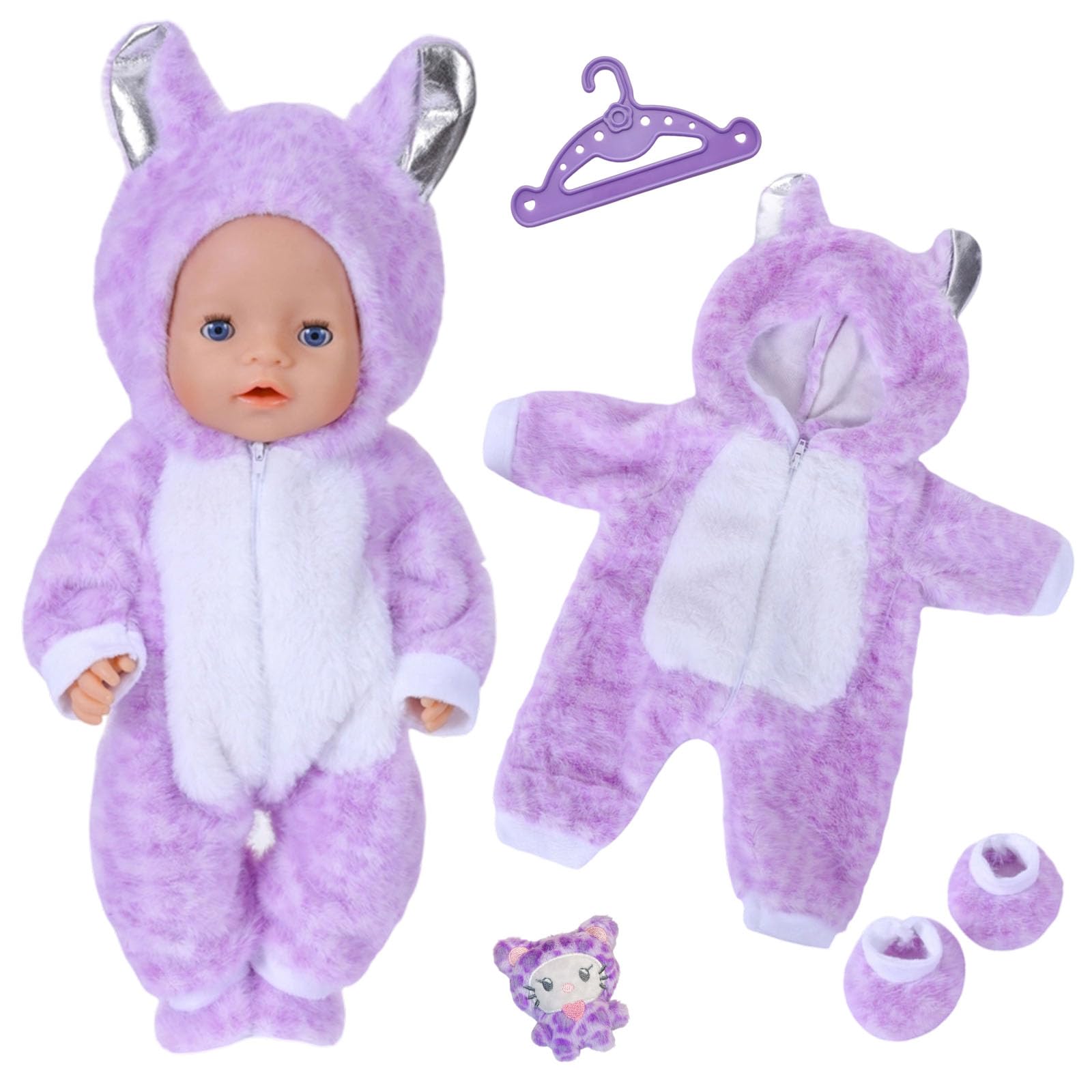 Baby Doll Clothes for 14-18 Inch Doll, Baby Dolls Accessories for 35-45cm Dolls, Cute Jumpsuit, Socks, Cute Pendants, Hanger, Wonderful Gift for Kids (purple)
