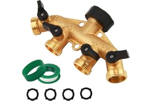 ENNSOO Hose Splitter 4 Way Heavy Duty, Brass Garden Hose Connector 3/4" Water Hose, Splitter Hose Spigot Adapter with 4 Extra Rubber Washers for Outdoor Spigot
