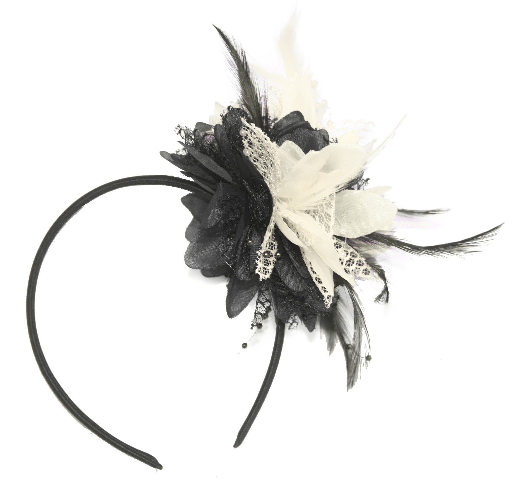 Caprilite Black and Cream Ivory Fascinator on Headband for Ascot Weddings