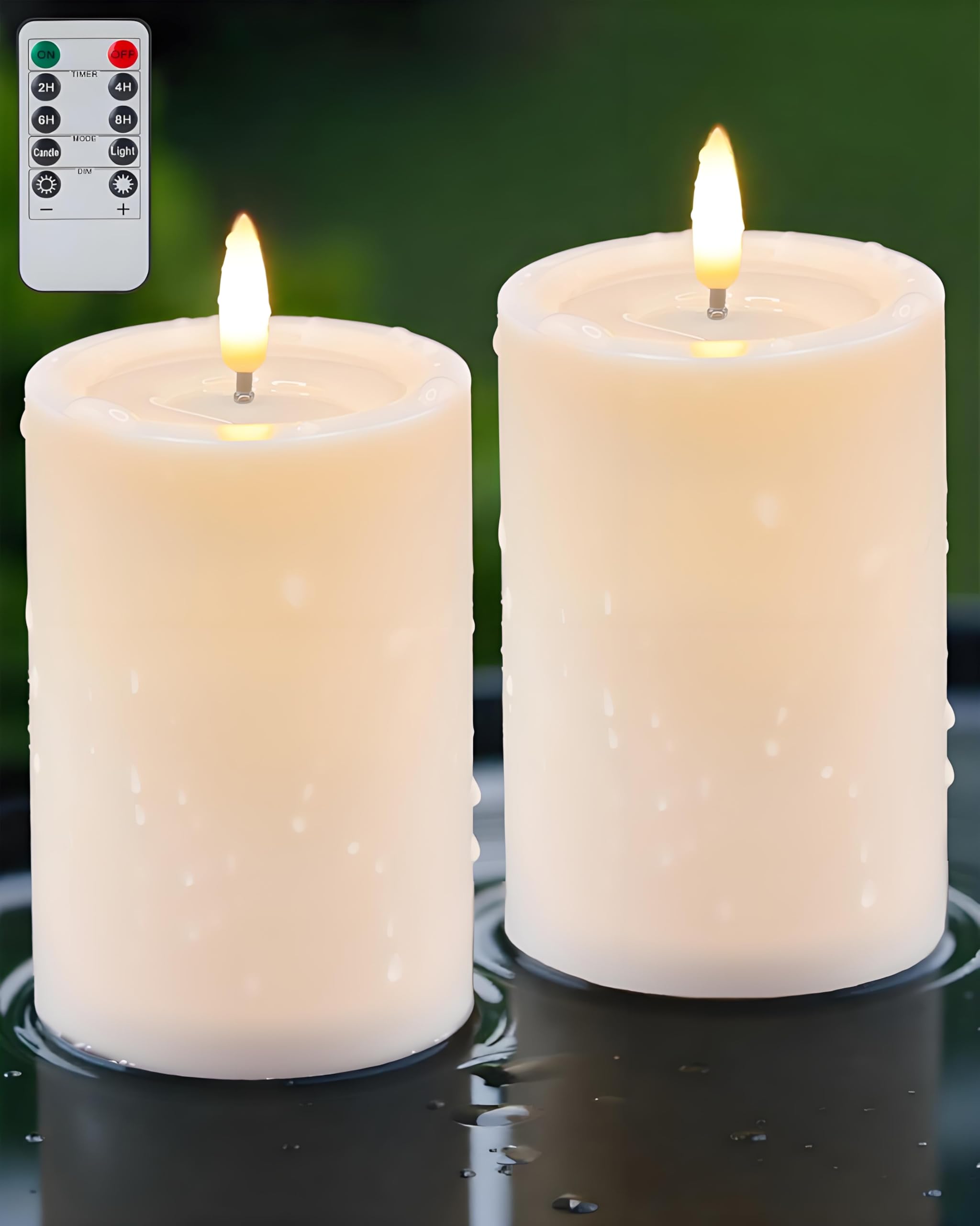 Photo 1 of Gmnee 3"x4" Outdoor Waterproof Flameless Candles with Remote and Timers, LED Candles, Battery Operated Candles, Electric Fake Pillar Candles for Patio, Porch, and Lanterns Decor (Ivory)