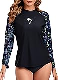 Halcurt Women's Long Sleeve Rash Guard Swim Top