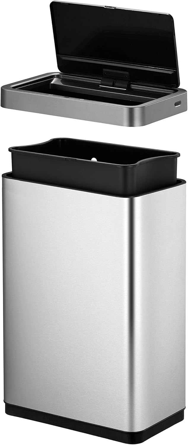 EKO MirageX 47 Liter / 12.4 Gallon Touchless Rectangular Motion Sensor Trash Can with Removable