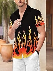 LuckLemocor Flame Shirts Mens Fire Shirt Short