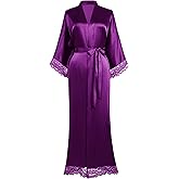 BABEYOND Satin Kimono Robe Silky Long Bridesmaid Wedding Lightweight Bath Robe with Lace Trim