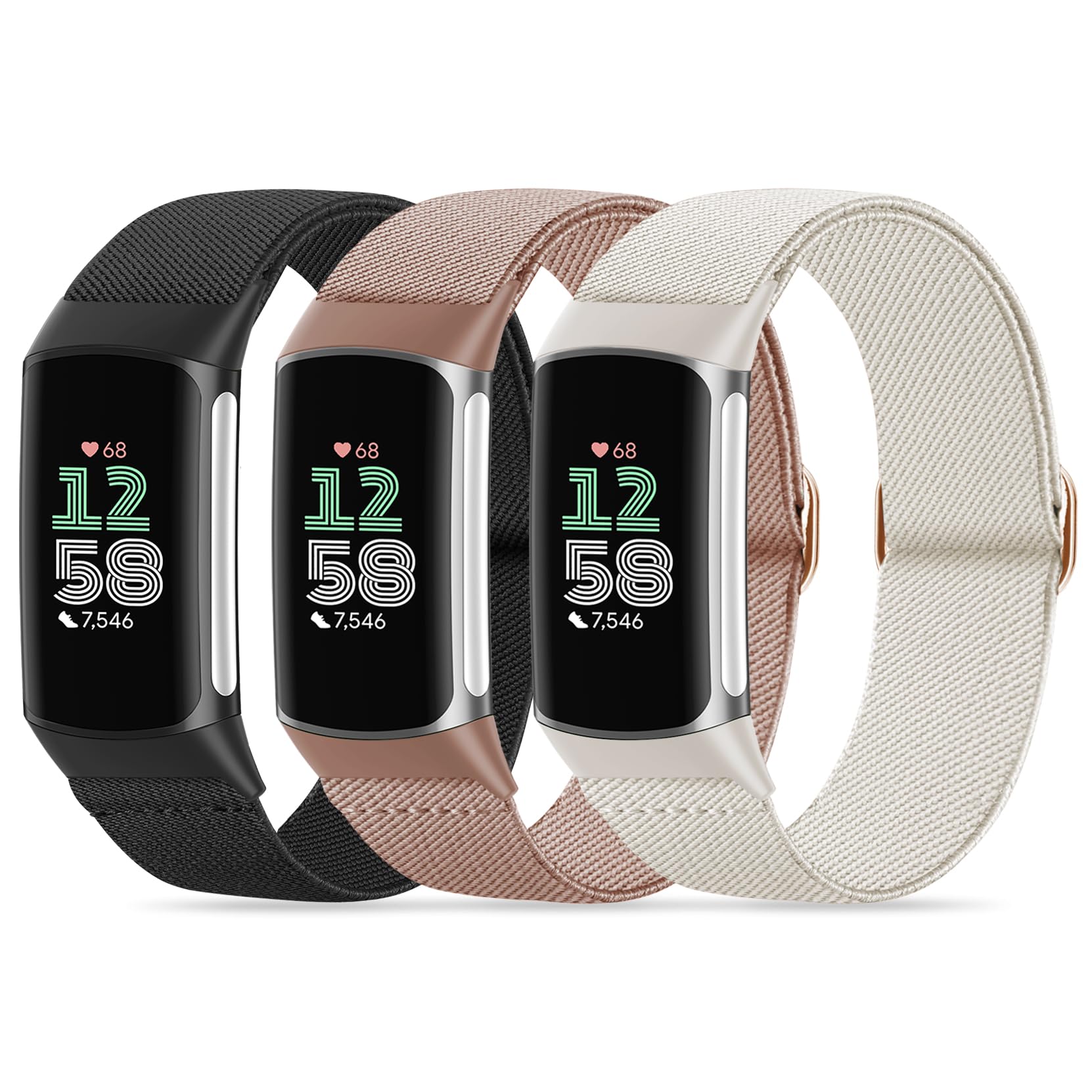 Photo 1 of Compatible with Fitbit Charge 6 Watch Bands, 3 Pack Stretchy Nylon Sport Loop Wristbands Replacement for Fitbit Charge 5 Band/Charge 6 Fitness Tracker Women Men-Breathable, Lightweight, Elastic