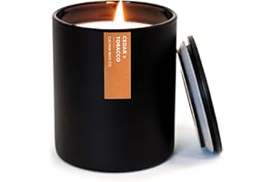 Calyan Wax Co. Cedar & Tobacco Scented Candle - 75 Hour Burn - Luxury Non Toxic Soy Wax Candles - Long Lasting Black Tumbler Jar Candle for Home - 10.2oz