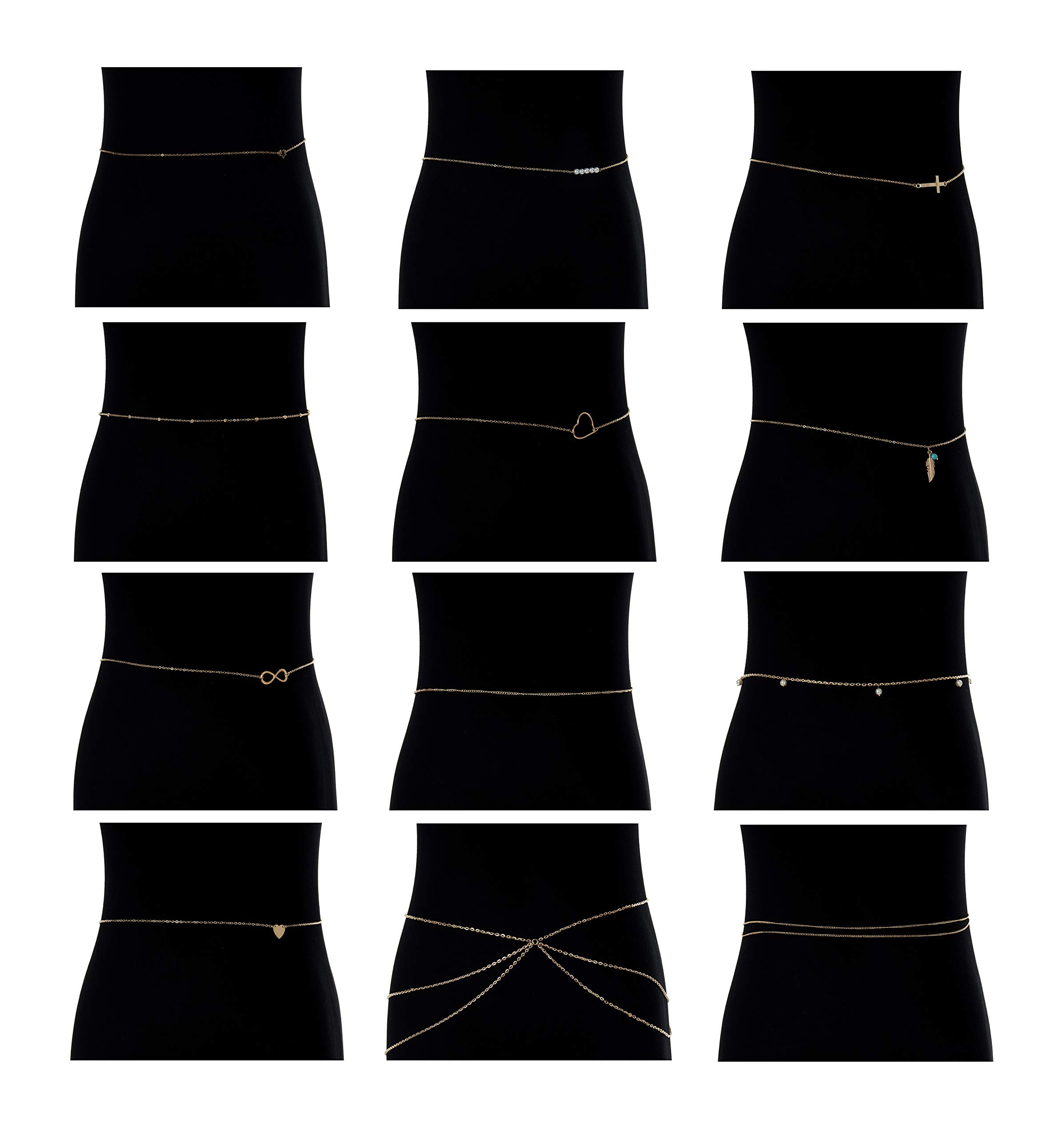 12Pcs Sexy Waist Belt Belly Chains for Women Girls Bikini Body Chain