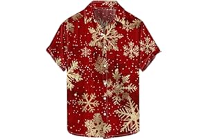 CTREELA Xmas Graphic Shirts for Men Novelty 3D Christmas Tree Santa Hawaiian Shirts Button Down Short Sleeve Bowling Shirts