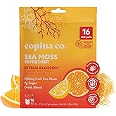 Organic Irish Sea Moss Powder - 200mg Packets - Citrus Blossom Flaored Electrolyte-Rich Coconut Water for Natural Hydration - 16 Stick Packs