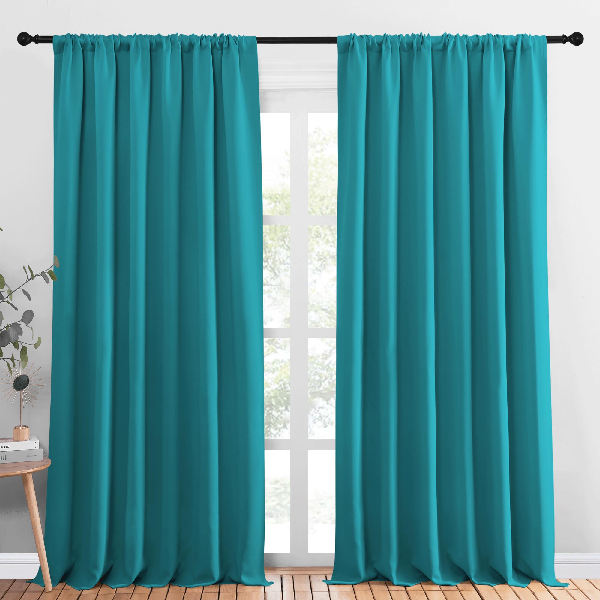NICETOWN 2 Panels Blackout Curtains, Rod Pocket Thermal Insulated Drapess for Bedroom, Privacy Protection Easy-Care Heavy Duty Curtains for Living Room/Dining Room, W70 x L95 inches, Peacock Blue Image
