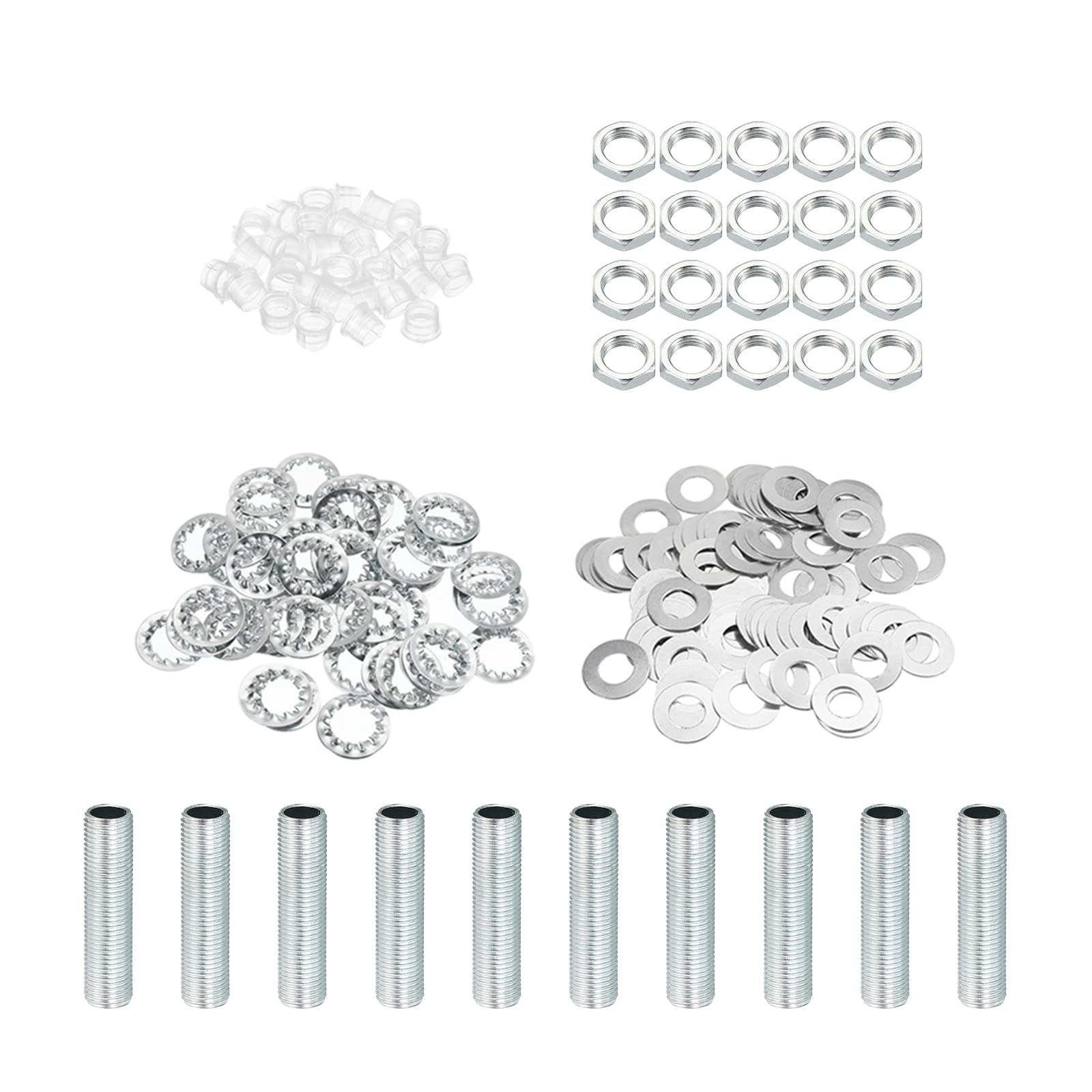 PATIKIL M10 Thread 1.58" Lamp Pipe Kit with Lock Nuts Washers, Fasteners Assortment Hardware for Chandelier Ceiling Light DIY, Zinc Plating