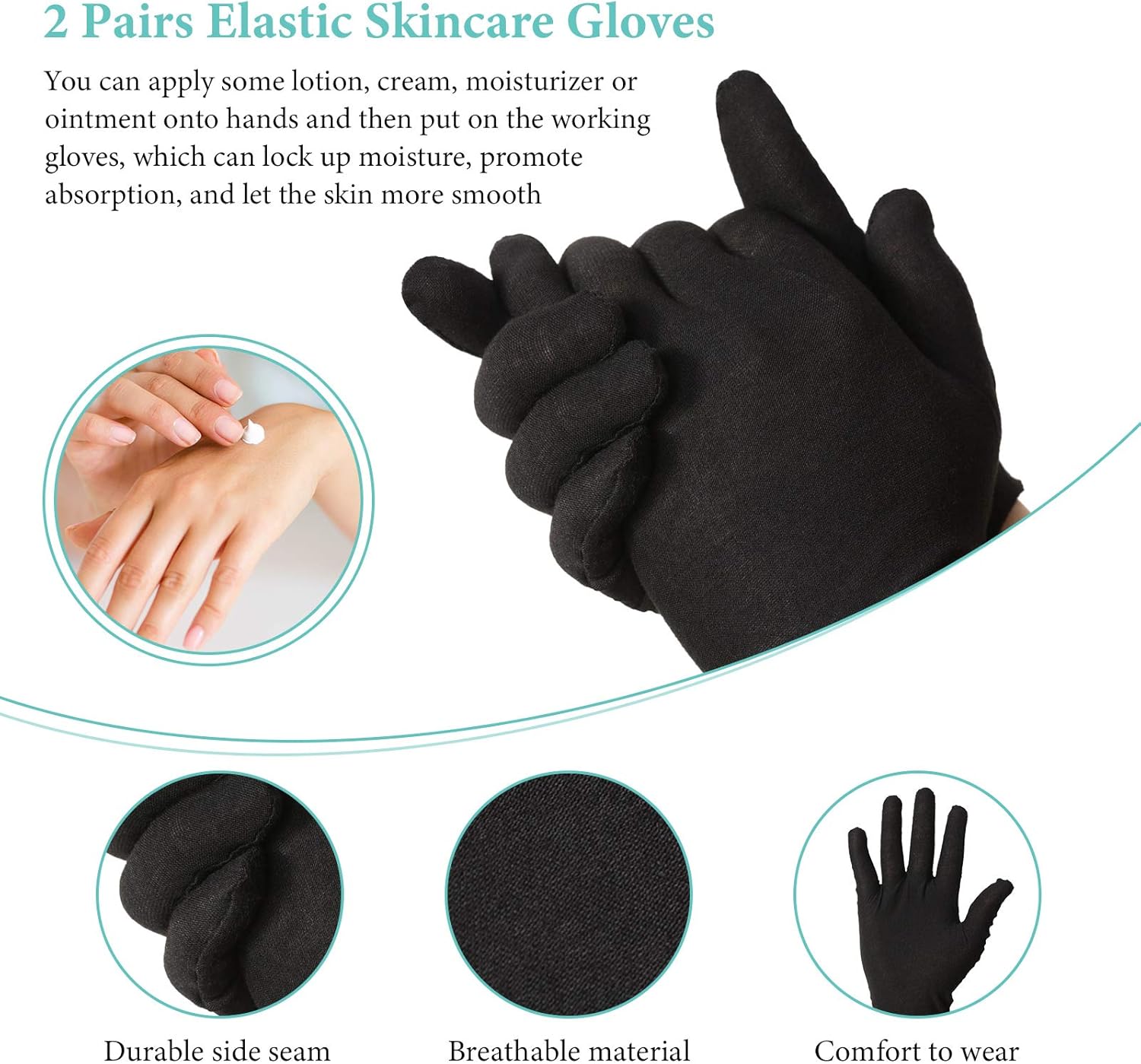 2 Pairs Cotton Gloves Moisturizing Gloves Soft Elastic Skincare Glove