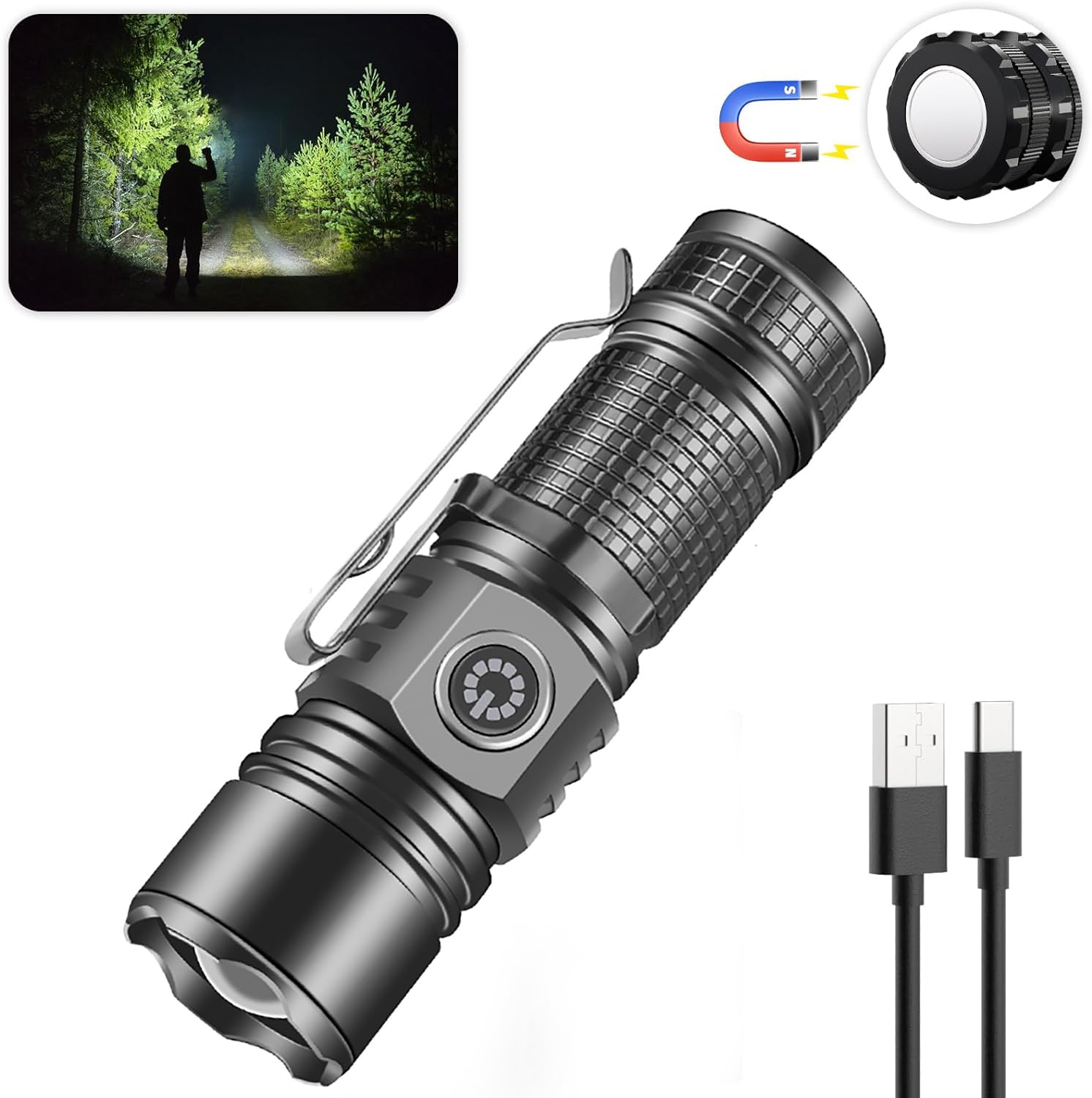 Photo 1 of LUXJUMPER Super Bright LED Mini Flashlights with Portable Clip & Tail Magnet Rechargeable Hat Clip Light, EDC Zoomable 3 Modes, Waterproof Tactical Flashlight for Hiking, Camping, Hurricane Outage