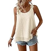 Womens Tank Tops Flowy Sleeveless Summer Boho Tank Top for Women Casual Crewneck Strap Lace Camisole Shirts