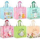 duludulu 6PCS Easter Bags, Easter Gift Bags Easter Egg Hunt Bags for Kids Easter Bags with Handles Non-Woven Easter Bags for Gifts Wrapping Easter Party Supplies 8.7 x 9.1 x 4.5 inch (Blue)