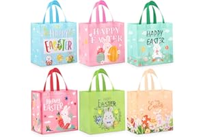 duludulu 6PCS Easter Bags, Easter Gift Bags Easter Egg Hunt Bags for Kids Easter Bags with Handles Non-Woven Easter Bags for Gifts Wrapping Easter Party Supplies 8.7 x 9.1 x 4.5 inch