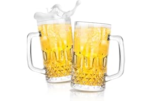 Paysky 2Pack Beer Mugs – Glass Mugs, 22 oz Freezer Glasses Beer Mugs – Perfect Beer Cooler Cups for Home Bar Accessories, Bee