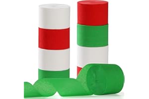 Red-Green White Party-Decorations Christmas Streamers - 9 Rolls New Years,Winter Decor Crepe Tissue Paper Streamer Banners,Mexican Italian Wedding Birthday Baby Bridal Shower Garland Panduola