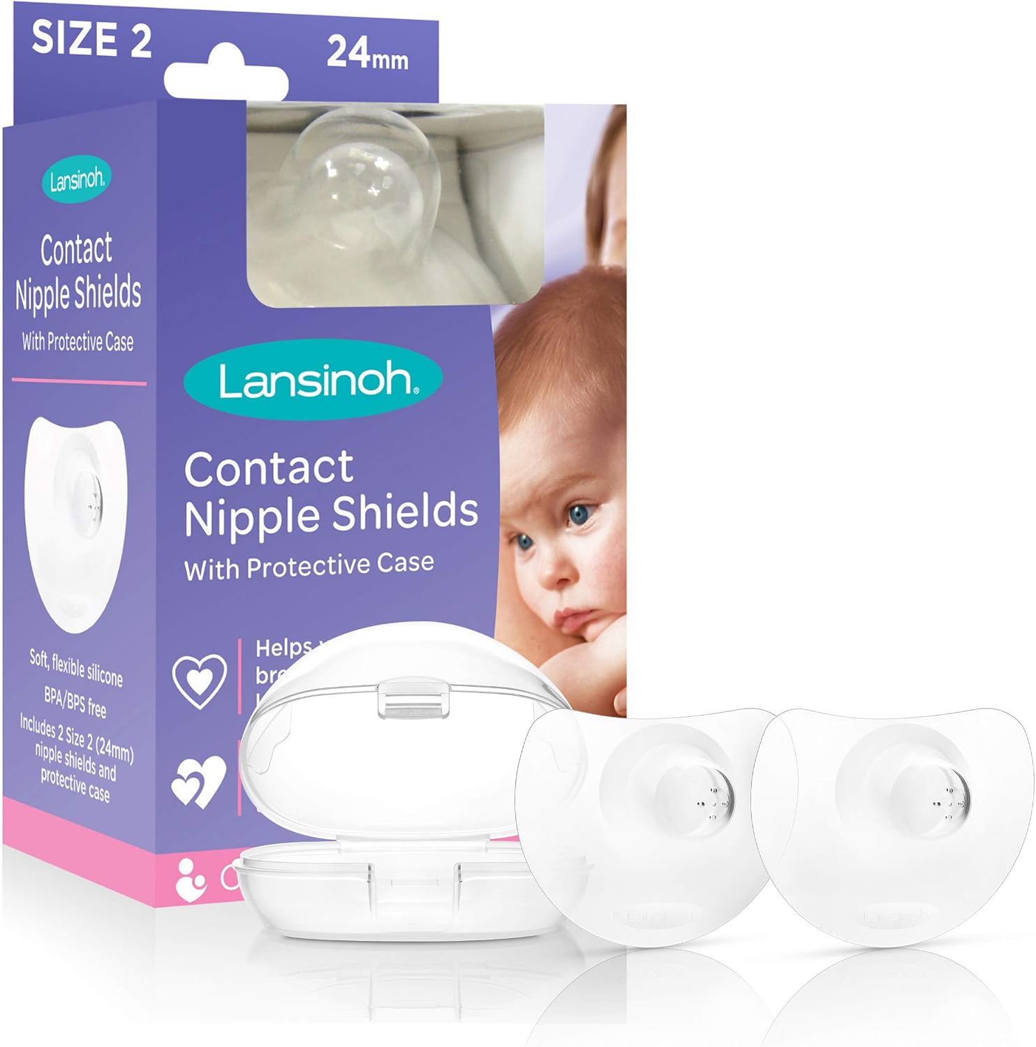 Lansinoh Contact Nipple Shield with Carrying Case, 2 Count, 24mm