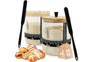 Rakovar 50oz Sourdough Starter Jar Kit, Wide Mouth Sourdough Starter Container for Perfect Sour Dough Bread, Extra-Large Capacity Sourdough Jar, Sourdough Kit(2 Pack)
