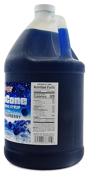 SNAPPY BLUE RASPBERRY SNO CONE SYRUP, 1 GALLON (128 OUNCES) SIZE, READY TO USE FOR SNOW CONE MACHINES, FLAVORED SYRUP FOR SHAVED ICE, 14 FLAVOR OPTIONS