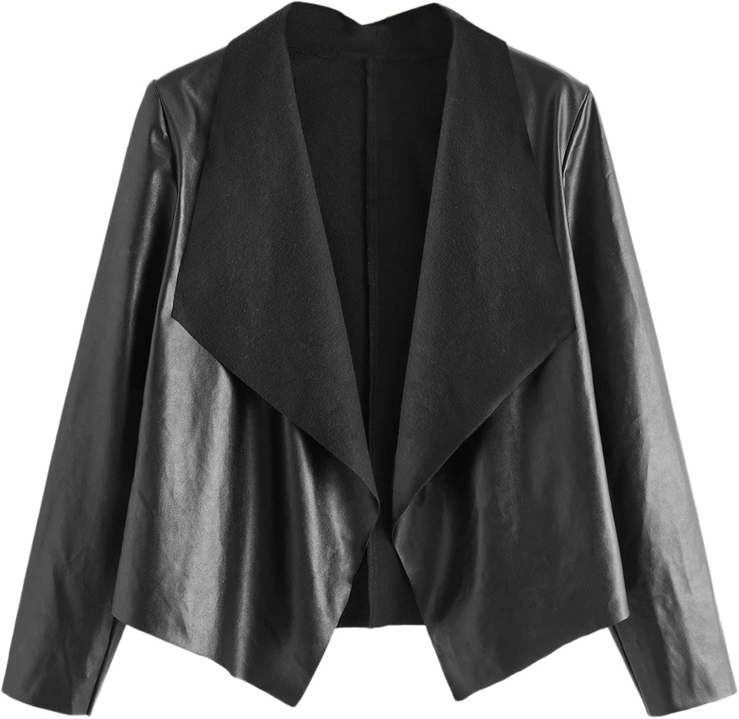 SheIn Women's Waterfall Collar PU Leather Jacket Open Front Long Sleeve
