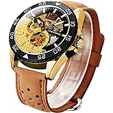 IK COLOURING Men's Watch, Mechanical Two-Tone Face Skeleton Steampunk Design Automatic Self-Winding Arabic Numeral Wrist Watch