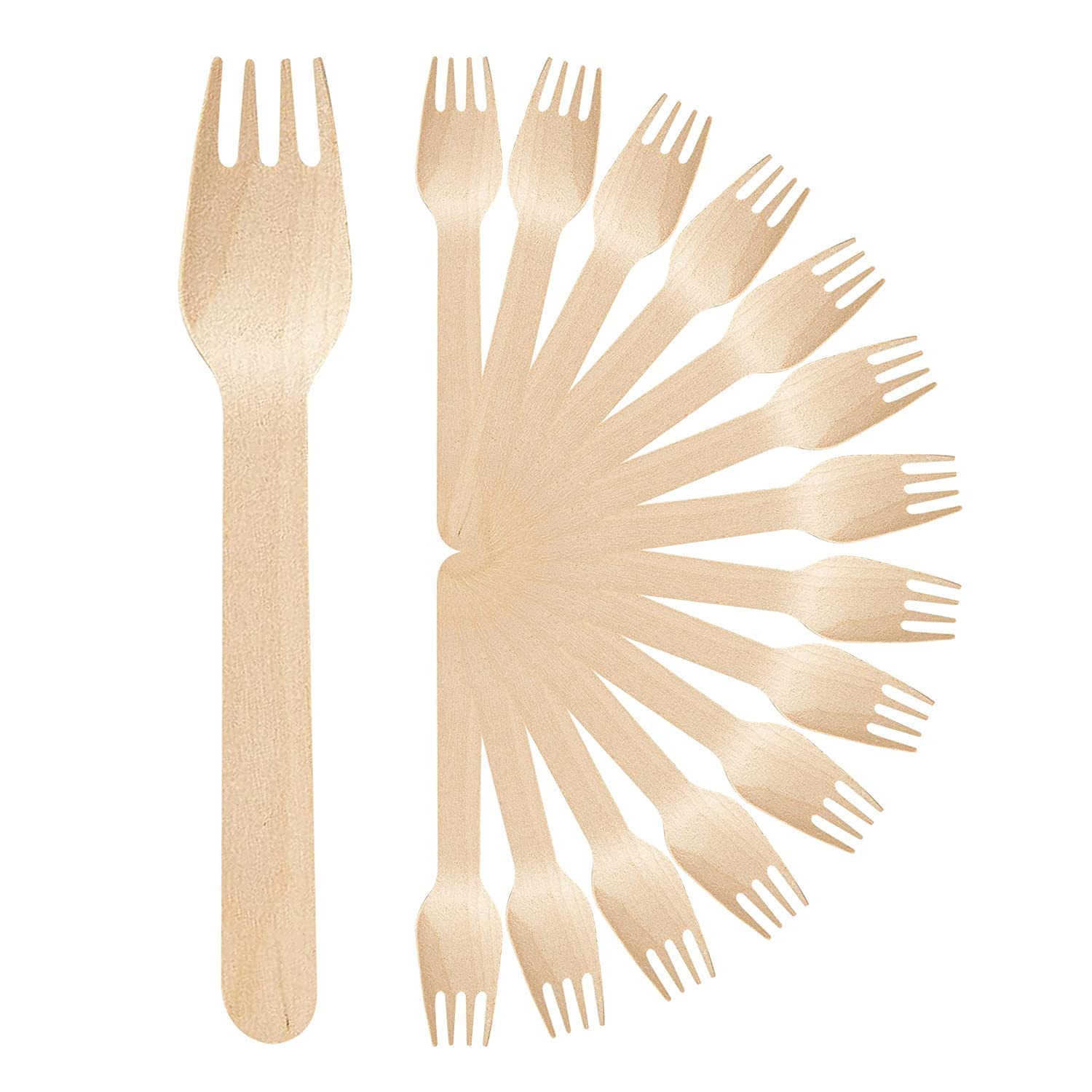 Pound Veg 100 X Wooden Forks - Biodegradable Compostable Disposable Cutlery 100% Birchwood, Eco Friendly for Picnic Parties Weddings, Camping, Catering