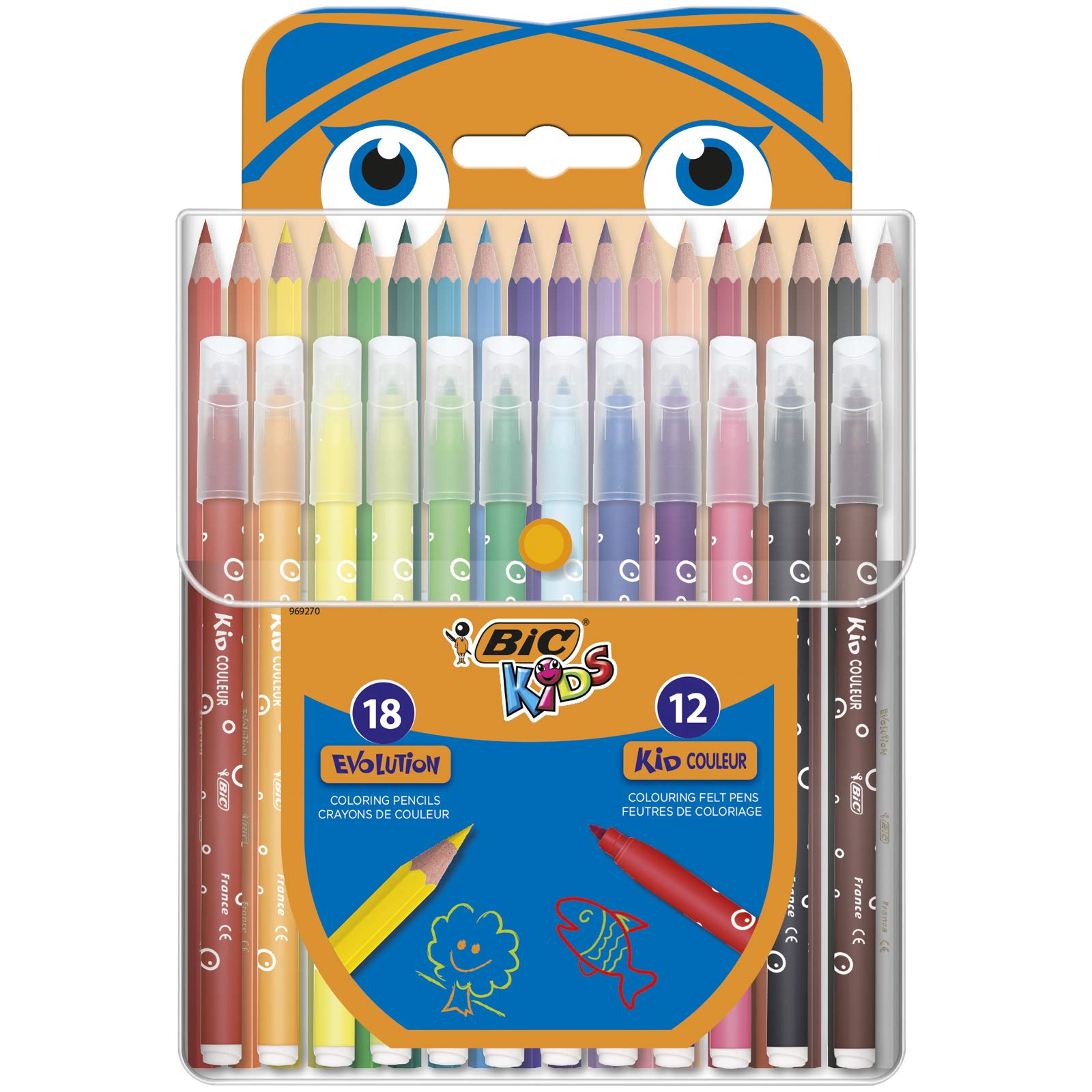 BIC Kids Colouring Set - Case of 30 Colouring Products - 18 Pencils and 12 Felt-Tip Colouring Pens in Convenient Plastic Case