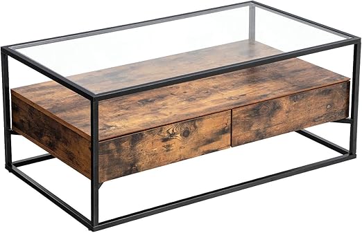 Amazon Com Vasagle Industrial Coffee Table Tempered Glass Top