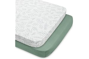 Babebay 2-Pack Mini Crib Sheets, Pack and Play Sheets Fitted for Pack N Play Mattress and Playard, Soft Jersey Knit Cotton for Baby (Sage Green)