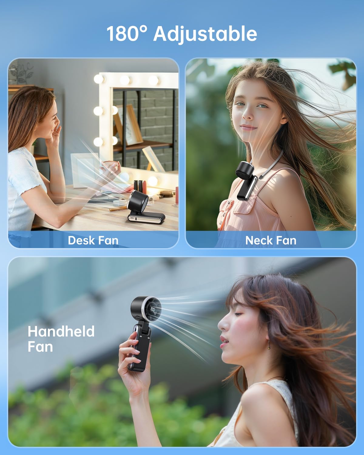 Portable Handheld Turbo Fan - 5 Gear High Speed 4000mAh Rechargeable Mini Personal Hand Fan Blow Cold Air, Battery Operated Travel Essentials, Beach Vacation, Gifts for Women, Men (Black)