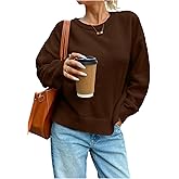 GORGLITTER Women's Crew Neck Oversized Knitted Sweater Long Sleeve Drop Shoulder Lightweight Pullover Old Money Tops