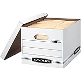Bankers Box 12-Pack Basic-Duty File Storage Box with Lid, Letter/Legal | Tame everyday paperwork with affordable file boxes, lift-off lids, and reinforced handles for simple record storage.