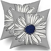 aportt Navy Blue Daisy Pillow Covers 18X18 in Spring Summer Floral Couch Pillow Cases Modern Abstract Flower Throw Pillows Set of 2 Home Decor for Living Room Bedroom Cushion Outdoor