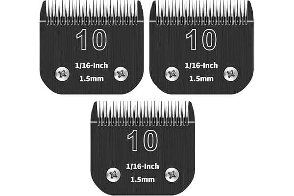 3-Pack Dog Grooming Blades #10, Black, 1/16 Inch (1.5 mm) | Detachable, Steel Blade, Compatible with Andis, Oster A5, Wahl KM
