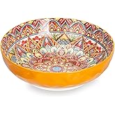 75 Oz Serving Bowls,Bohemian Style Large Porcelain Dishes for Entertaining Parties,Big Bowls for Eating Soup, Salad, Pasta, Fruit, Chips, 10.3 Inch Diameter (orange)
